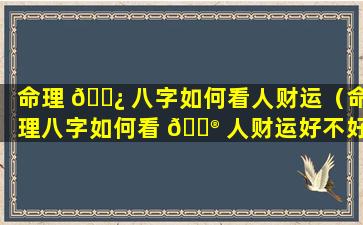 命理 🌿 八字如何看人财运（命理八字如何看 💮 人财运好不好）